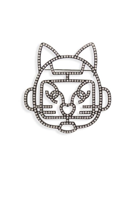 chanel crystal cat brooch